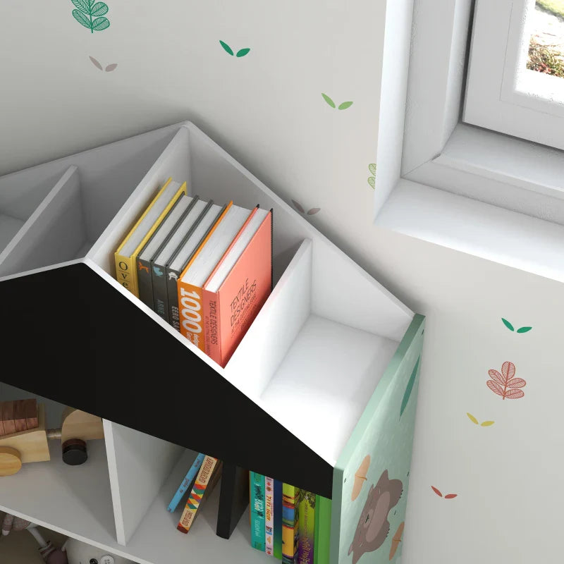 Estante para Brinquedos Organizador Infantil com Prateleiras Abertas e 2 Caixas de Tecido não Tecido Amovíveis para Sala de Jogos Dormitório Escola Infantil 62,4x26,5x90 cm Verde