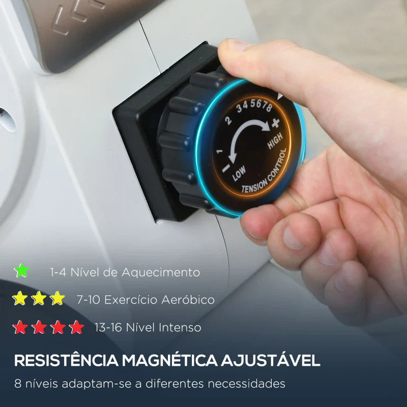 SPORTNOW Máquina de Remo Magnético Máquina de Remo Dobrável com Resistência de 8 Níveis Ecrã LCD e 2 Rodas de Transporte para Ginásio Carga Máxima 130 kg 180x48x60 cm Branco