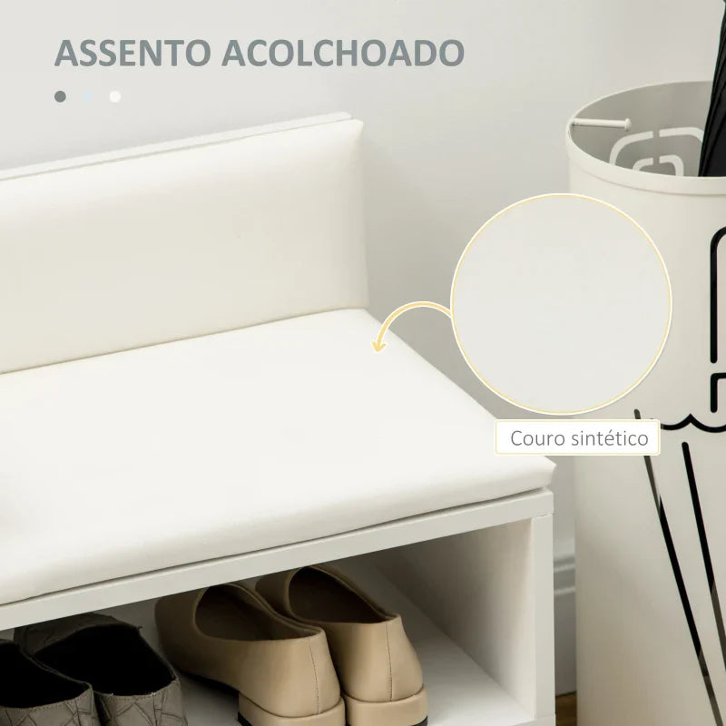 Banco Sapateira com Compartimento Aberto e Almofada Acolchoada para 4 Pares de Sapatos para Entrada Corredor 80x33x49cm Branco