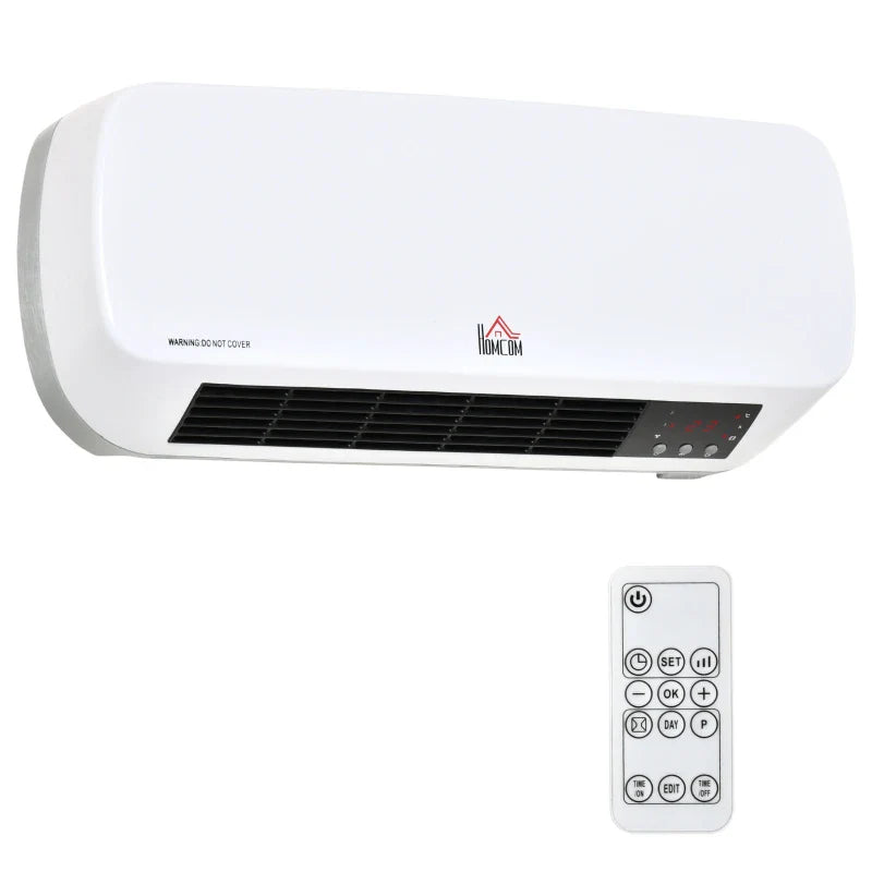 Aquecedor Cerâmico de Parede 1000W/2000W com Controle Remoto 3 Modos de Aquecimento Temporizador de 12h Termostato e Proteção contra Superaquecimento 45x18,6x11,5cm Branco