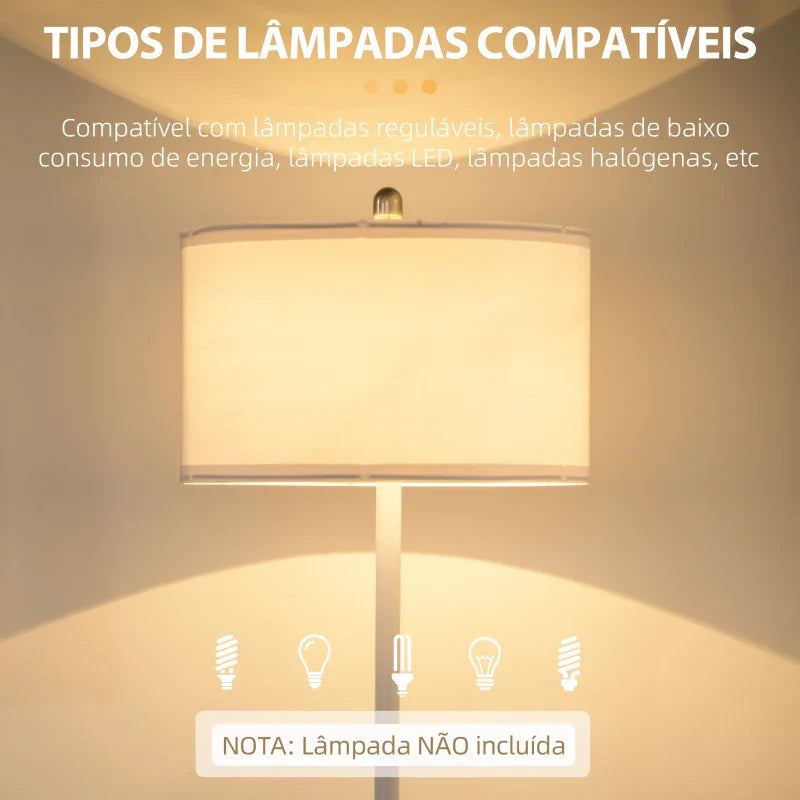 Candeeiro de Pé com Prateleiras Candeeiro de Pé Moderno Lâmpada E27 Máx. 40W com Ecrã de Linho e Interruptor de Pé para Sala de Estar Dormitório Habitação Ø40x163 cm Branco