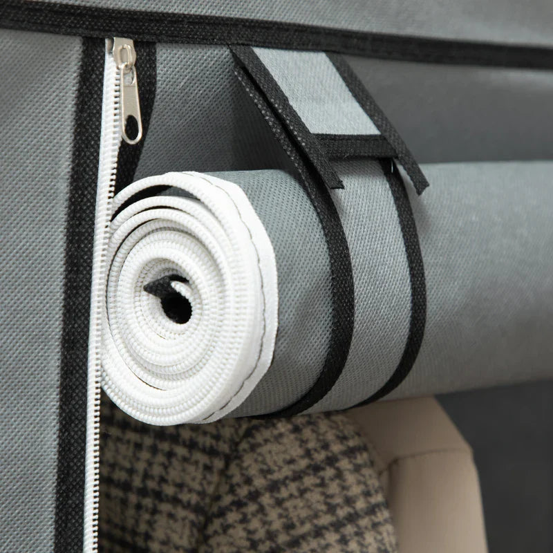 Roupeiro de Tecido Dobrável Armário Portátil com 8 Prateleiras de Armazenamento e 2 Barras de Pendurar Organizador de Roupa para Dormitório Vestidor 125x43x162,5cm Cinza Claro