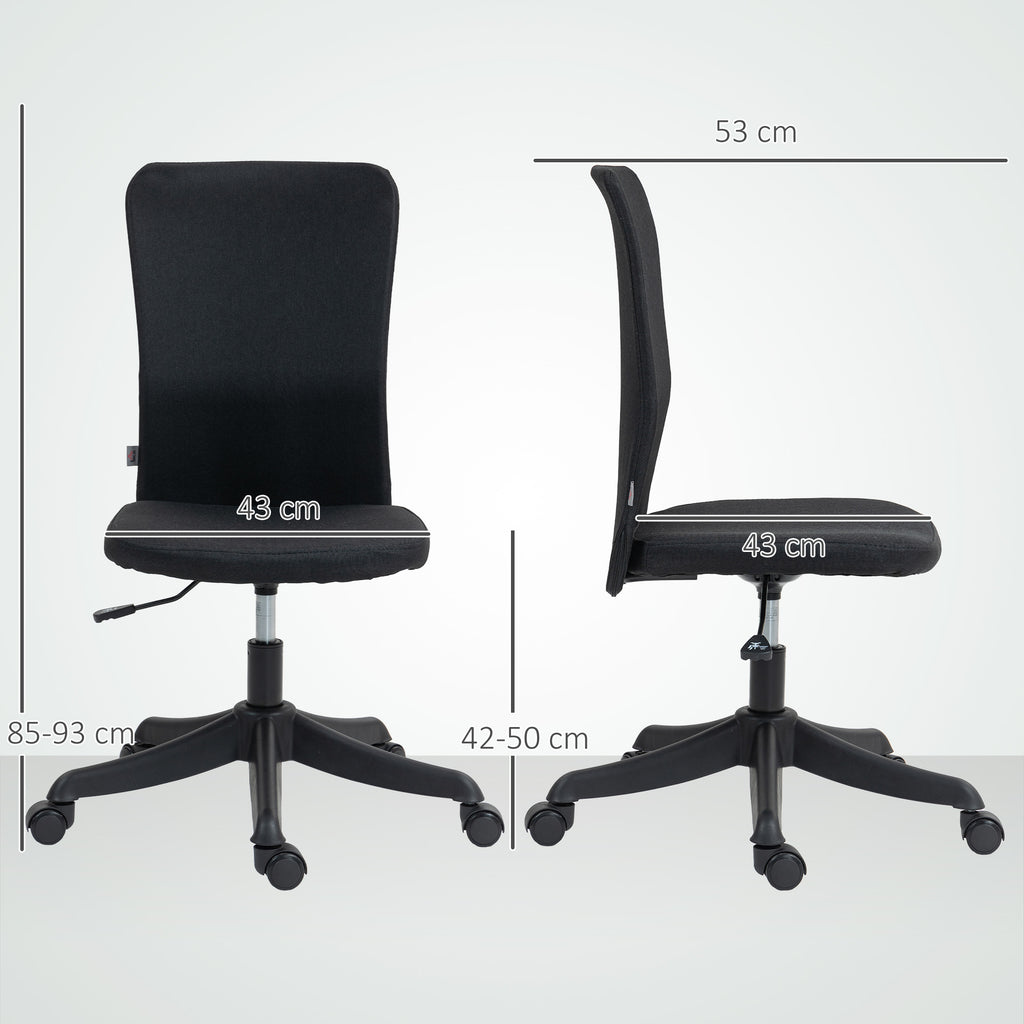 Cadeira de Escritório sem Apoio para os Braços Cadeira de Escritório Giratória Estofada em Linho Sintético com Altura Ajustável para Estudo Dormitório Tocador Carga 120 kg 53x43x85-93 cm Preto