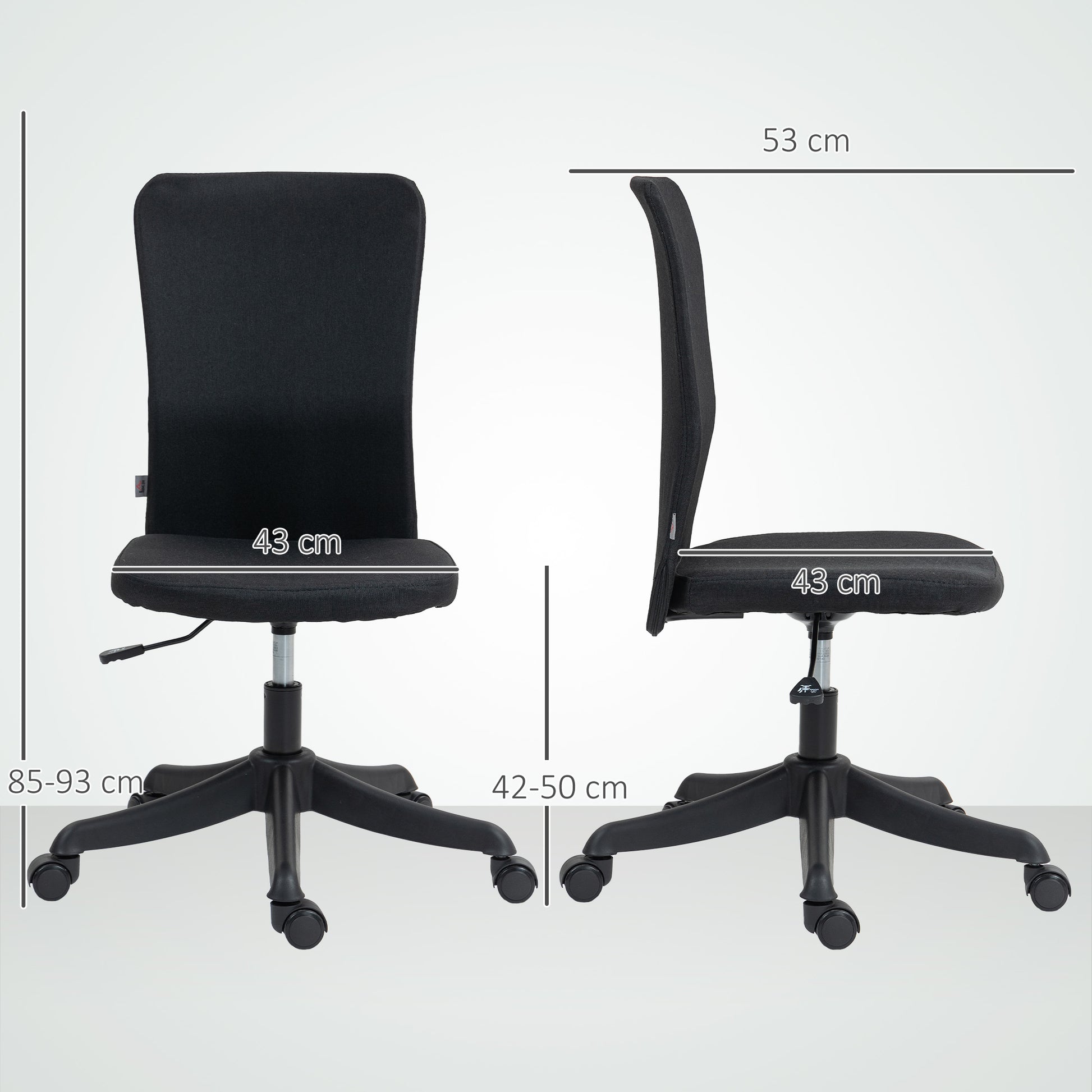Cadeira de Escritório sem Apoio para os Braços Cadeira de Escritório Giratória Estofada em Linho Sintético com Altura Ajustável para Estudo Dormitório Tocador Carga 120 kg 53x43x85-93 cm Preto