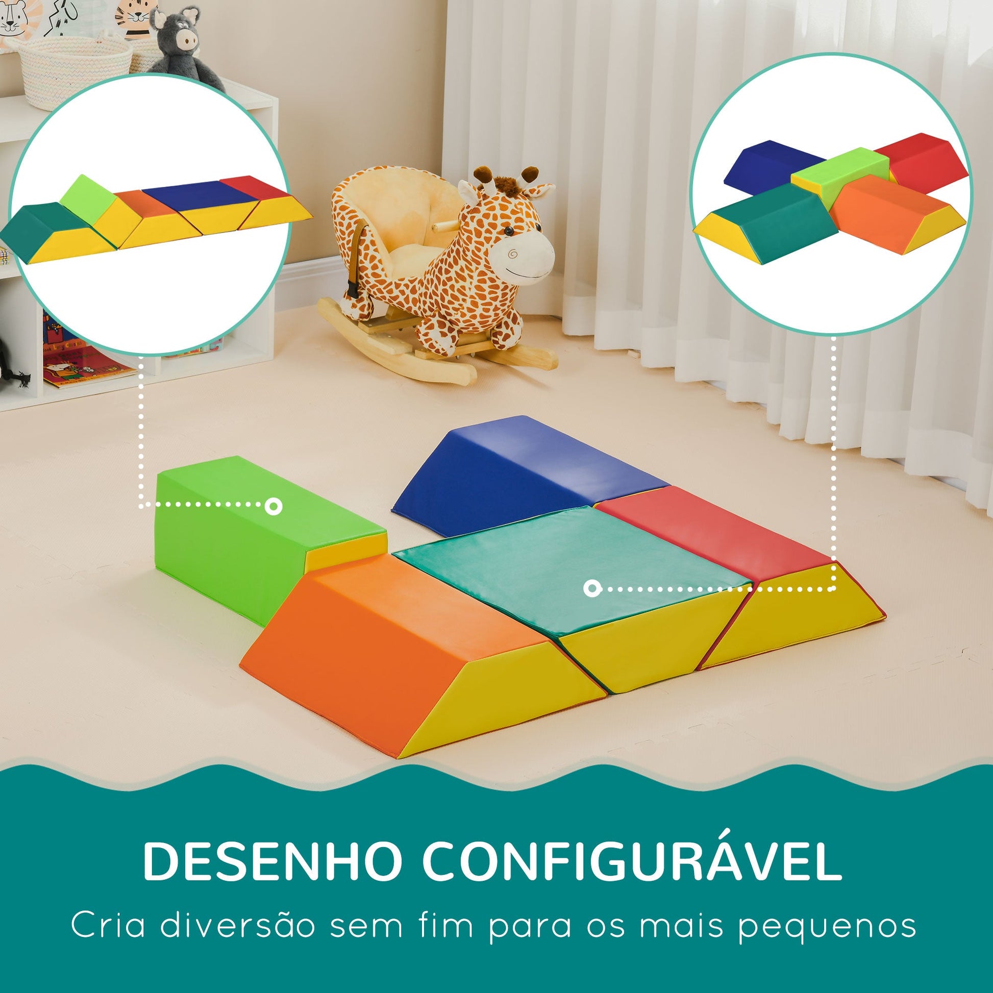 Conjunto de 5 Blocos para Crianças de 18-36 Meses Brinquedo de Construção para Aprendizagem Infantil 48x48x48cm Multicor