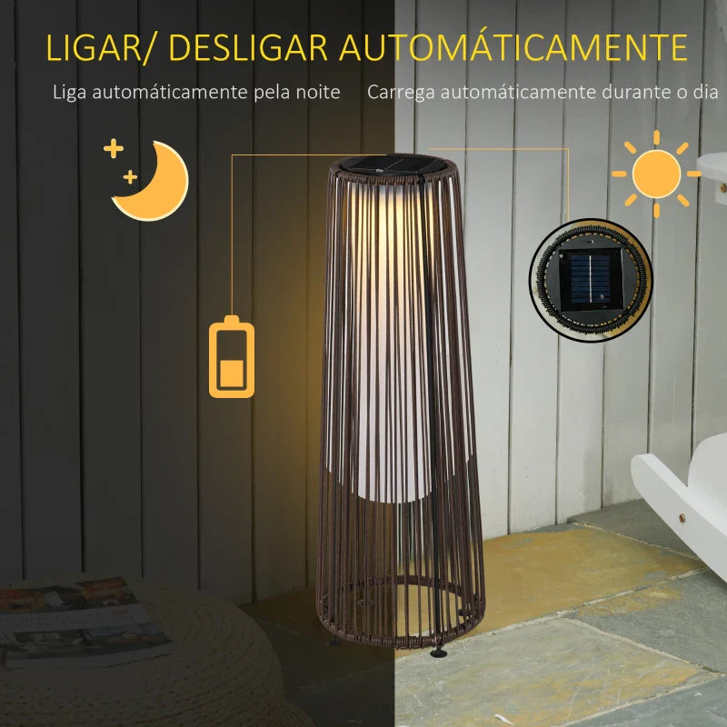Candeeiro Solar de Jardim em Vime – Ø21,5x61 cm – Castanho – Design Natura – Iluminação LED Automática