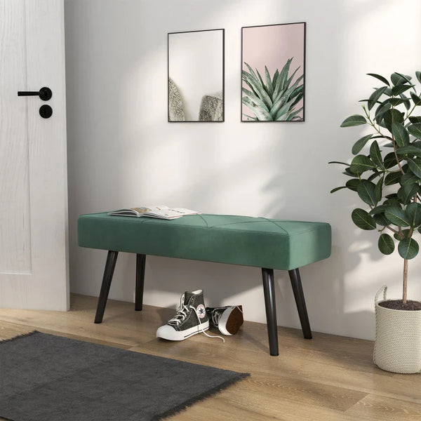Banco de Pé de Cama Multifuncional Banco de Pé de Cama Moderno Banco de Dormitório com Pés de Aço e Assento Acolchoado Carga Máxima 120 kg Entrada Corredor 100x36x45 cm Verde