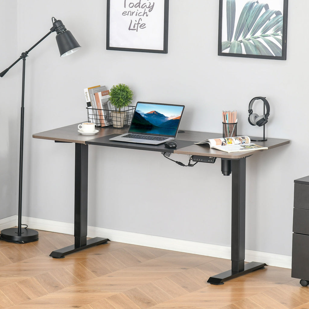Secretária Elétrica de Pé com Ajuste Elétrico de Altura e 4 Teclas de Memória para Casa Escritório 140x70x72-116 cm Preto e Natural
