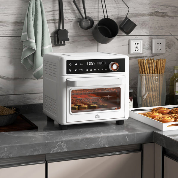 Mini Forno Elétrico Multifuncional Forno Elétrico de 13L 1200W Fritadeira sem Óleo com 12 Modos Temporizador e Temperatura Ajustável 33,5x32x32,5 cm Branco