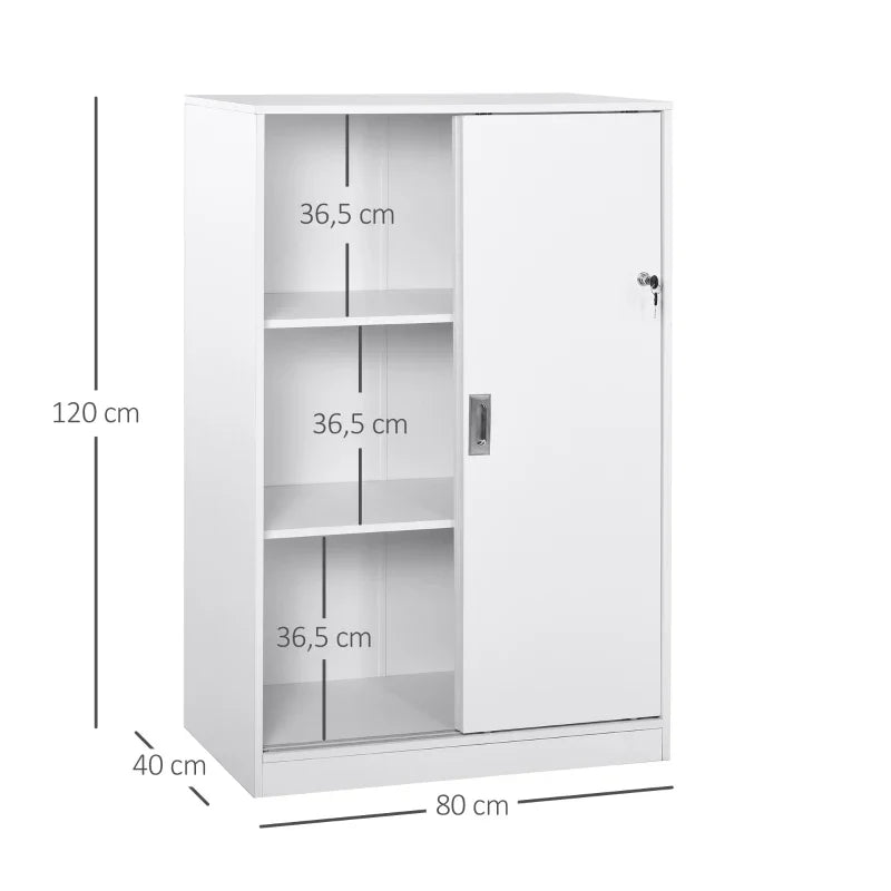 Armário de escritório com 2 portas deslizantes e 3 prateleiras para escritorio 80x40x120 cm Branco