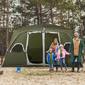 Tenda de Campismo Familiar para 4-5 Pessoas com 2 Quartos Tenda de Campismo Grande com 2 Bolsos e Janelas com Malha Impermeável 400x275x210 cm Verde