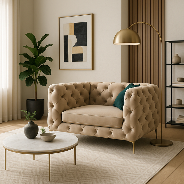 Poltrona Francisca – Design Moderno com Pernas Cromadas – Ecru – 108x90x70 cm