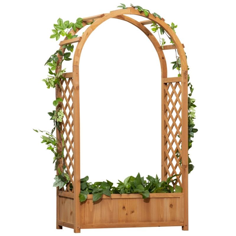 Floreira com Treliça em Forma de Arco Caixa de Plantio com Suporte para Plantas Trepadeiras Flores para Varanda Jardim 83x36x153cm Madeira