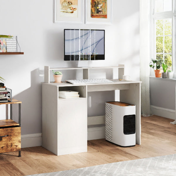 Secretária Moderna com Prateleiras Secretária com Compartimentos Abertos e Suporte para Monitor Mesa de Estudo para Dormitório Escritório 108x50x94 cm Creme
