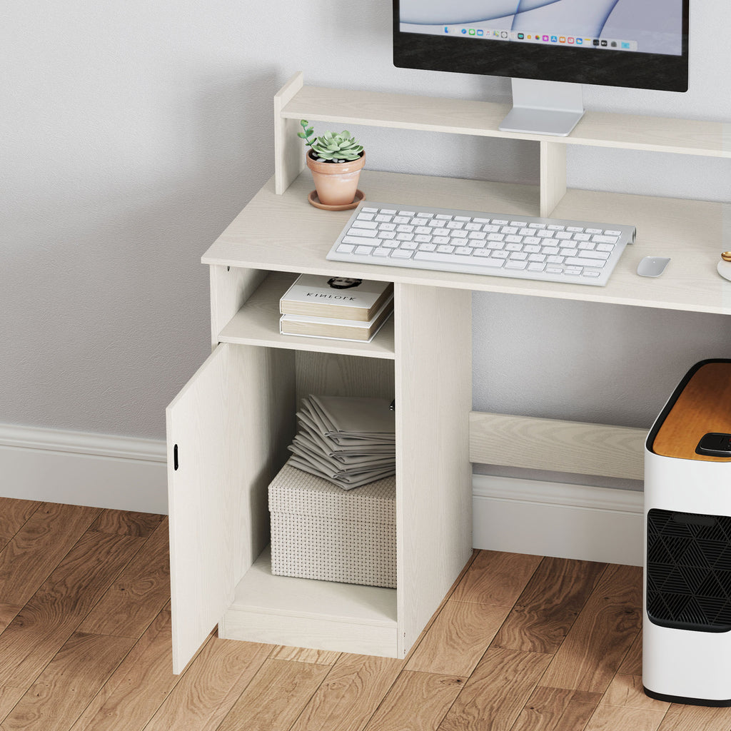 Secretária Moderna com Prateleiras Secretária com Compartimentos Abertos e Suporte para Monitor Mesa de Estudo para Dormitório Escritório 108x50x94 cm Creme