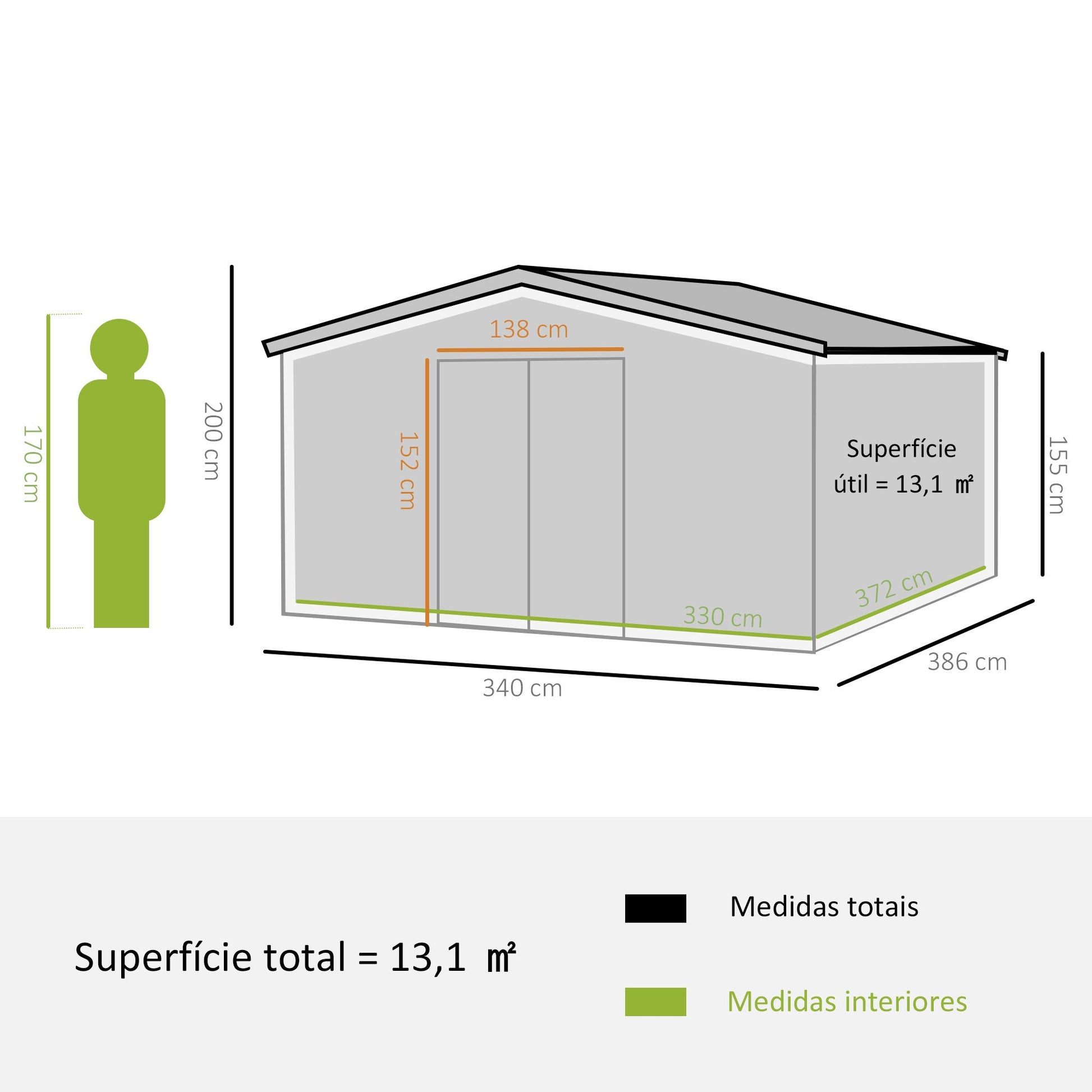 Abrigo de Jardim Metálico 340x386x200cm Abrigo de Exterior para Armazenamento de Ferramentas com Base de Reforço Incluida 4 Janelas de Ventilação e Porta Corredeira Marrom