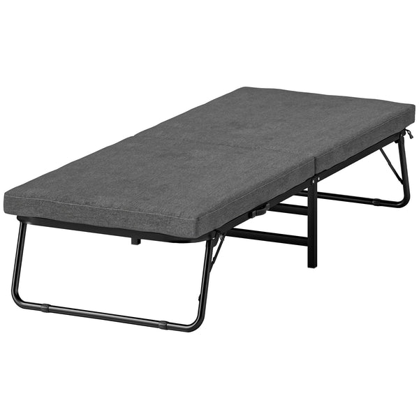 Cama Dobrável 70x180 cm com Colchão de Espuma Cama Dobrável com Encosto Ajustável em 5 Posições e Rodas Cama para Convidados Carga 120 kg Cinza