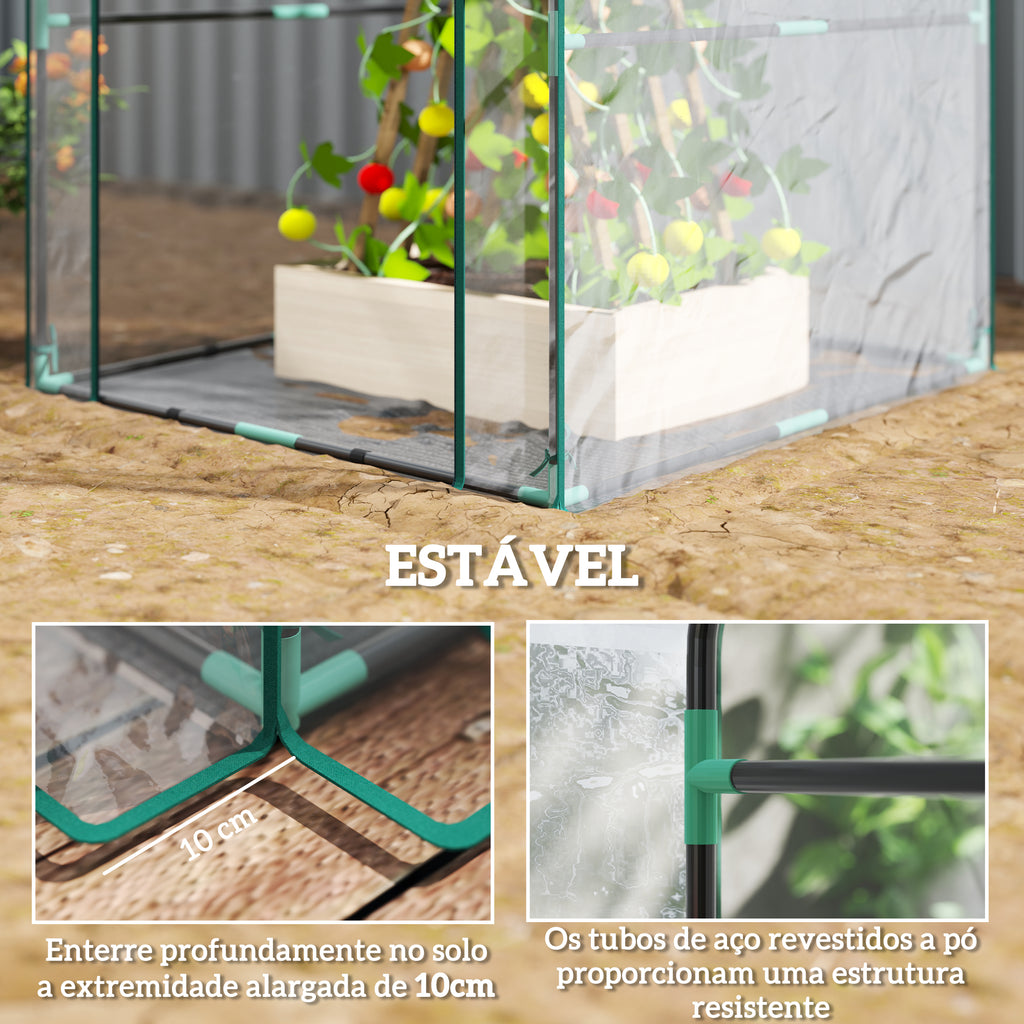 Estufa Pequena Estufa de Exterior Porta com Fecho de Correr Base de Tecido PE Impermeável e Estrutura de Aço Estufa para Cultivar Plantas Flores 90x90x105 cm Transparente