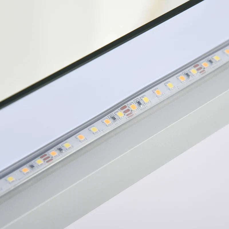 Espelho de Casa de Banho com Luz LED Espelho de Parede Anti-Embaciamento 90x60cm com Interruptor Tátil 3 Luzes Ajustáveis Função de Memória e Estrutura de Alumínio Suspensão Vertical ou Horizontal Prata