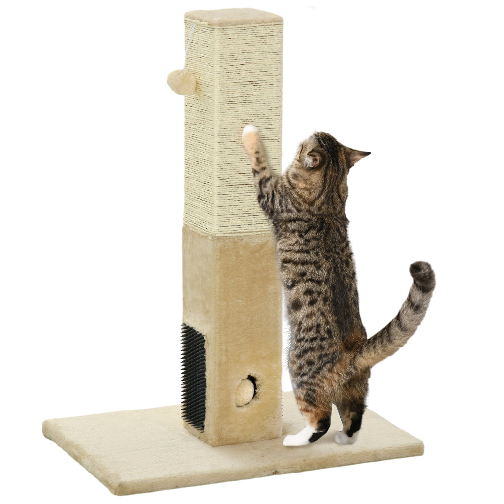 PawHut Poste Arranhador para Gatos 79 cm Arranhador para Gatos com Bola Suspensa e Poste de Juta 59,5x39x79 cm Creme e Bege
