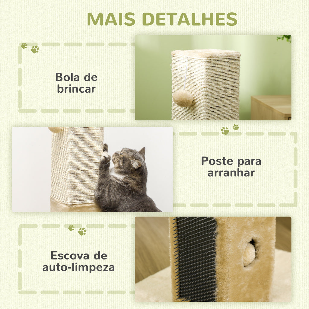 PawHut Poste Arranhador para Gatos 79 cm Arranhador para Gatos com Bola Suspensa e Poste de Juta 59,5x39x79 cm Creme e Bege