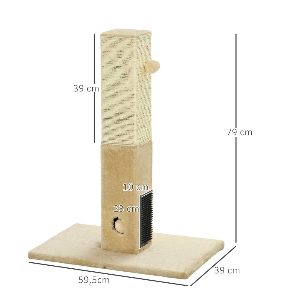 PawHut Poste Arranhador para Gatos 79 cm Arranhador para Gatos com Bola Suspensa e Poste de Juta 59,5x39x79 cm Creme e Bege
