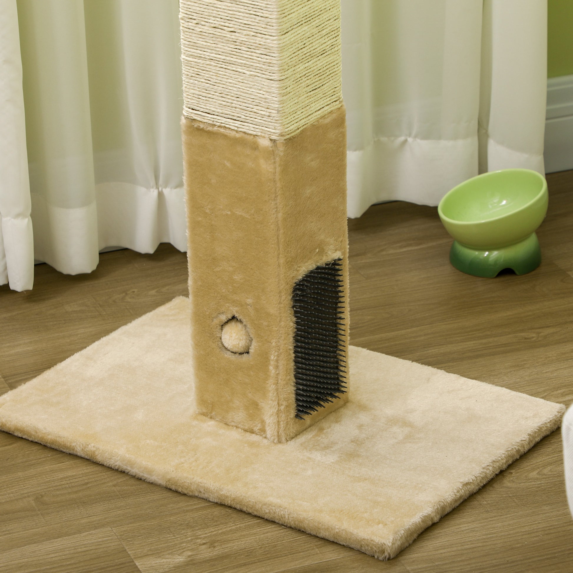 PawHut Poste Arranhador para Gatos 79 cm Arranhador para Gatos com Bola Suspensa e Poste de Juta 59,5x39x79 cm Creme e Bege