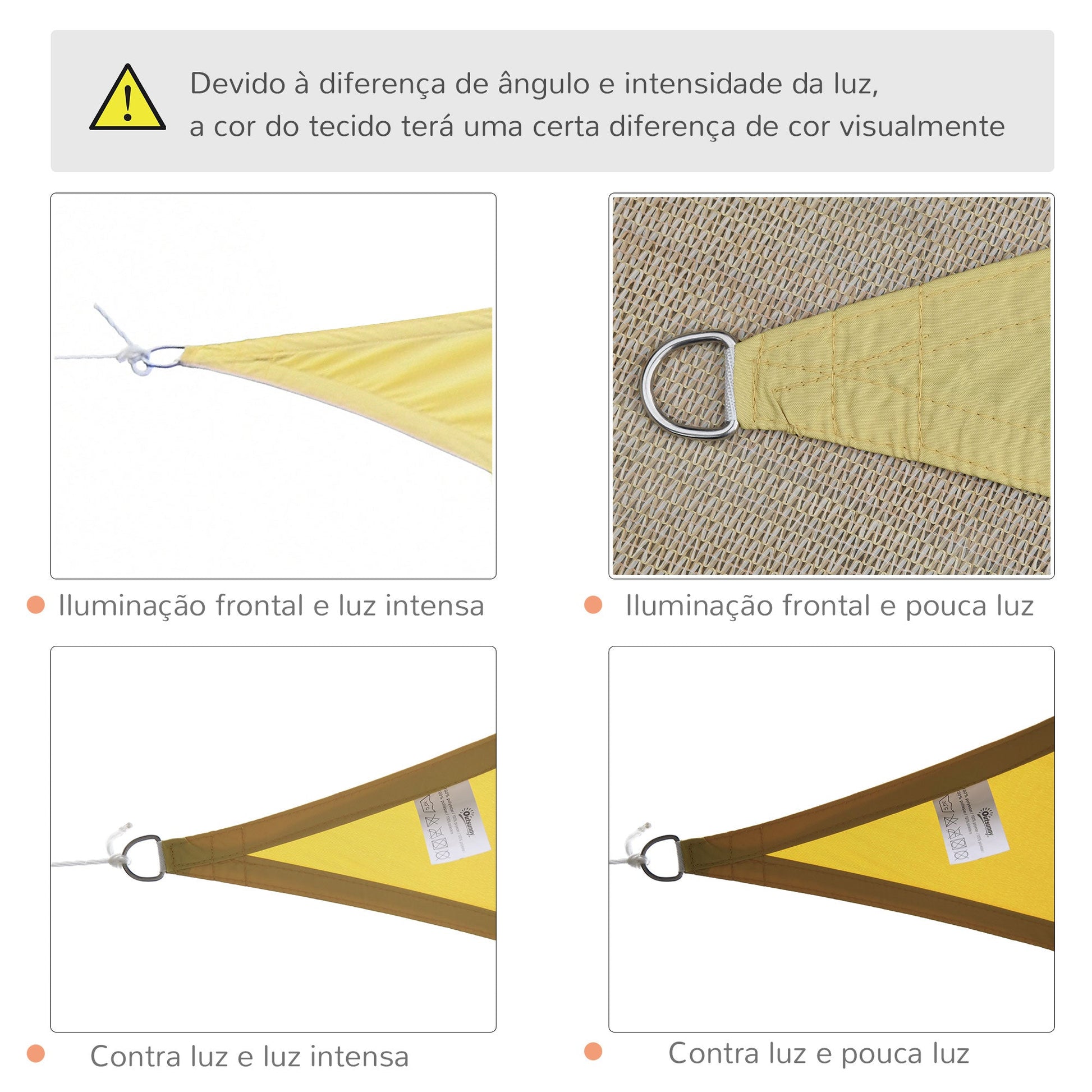 Vela de Sombra Triangular 6x6x6 m Toldo Vela de Poliéster com Proteção UV Aneis em Forma de D e Cordas para Jardim Pátio Piscina Areia