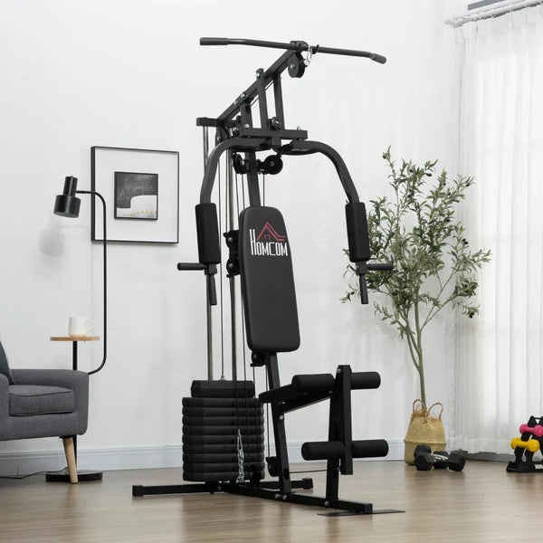 Multi-Estação Máquina de Musculação com Estribo para Pernas Placas de Pesos de 45kg Carga Máxima 110kg Treinamento Fitness em Casa Ginásio 135x103x200 cm Preto