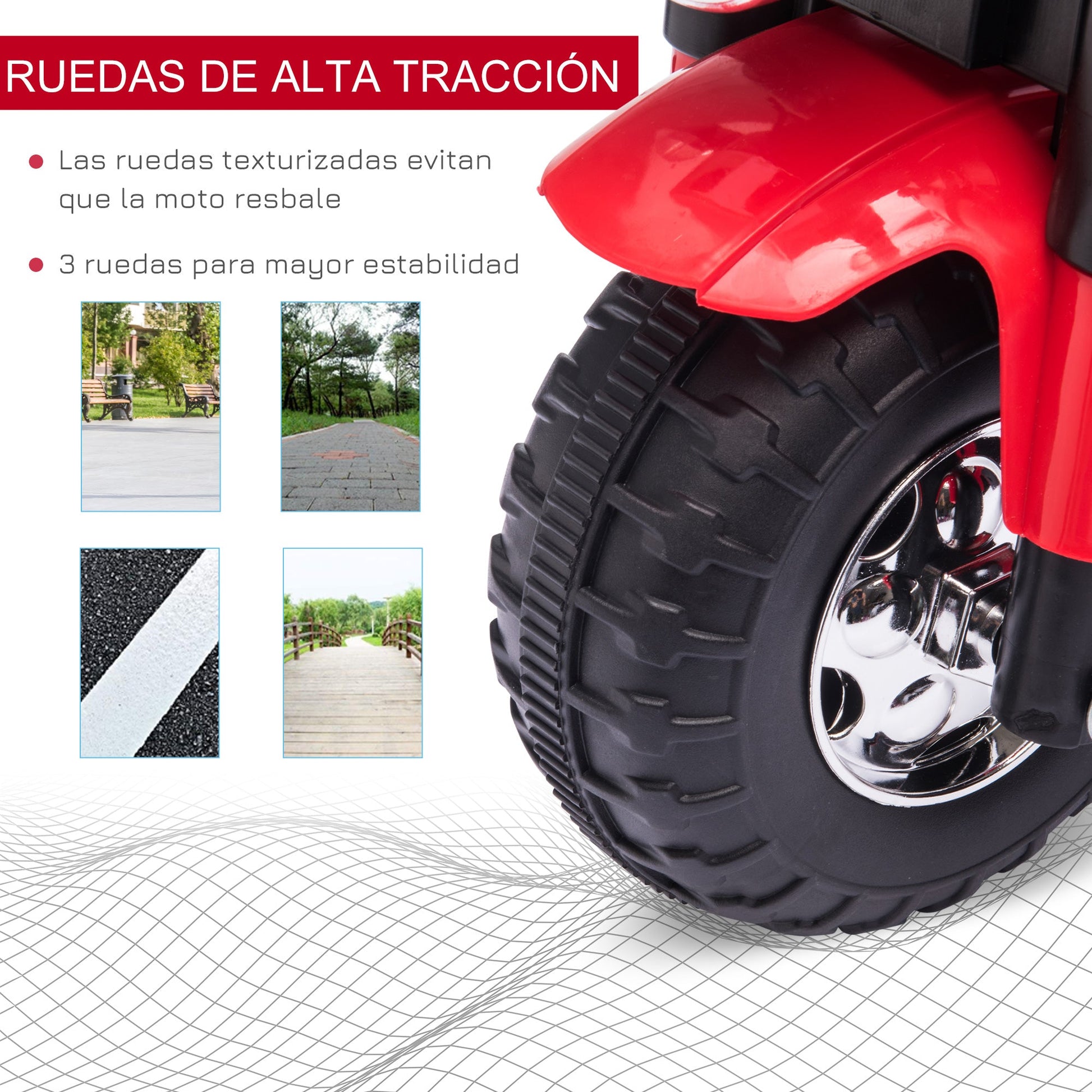 Motocicleta Elétrica Infantil com 3 Rodas Triciclo a Bateria 6V para Crianças de 18-36 Meses com Farol Buzina 72x57x56cm Vermelho