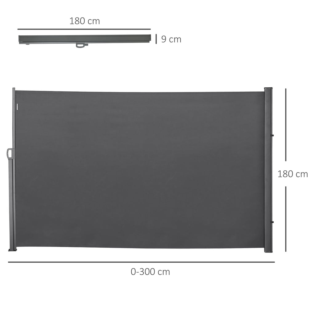 Toldo Lateral Retrátil para Terraço Pátio ou Jardim Toldo de Privacidade para Exterior Dobrável 300x180cm Cinza