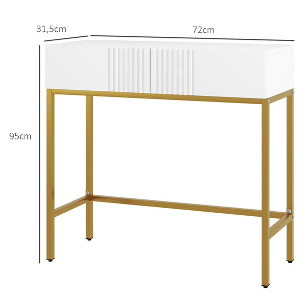 Mesa Consola Moderna Mesa de Entrada com 2 Gavetas e Pés de Aço Anti-tombo para Entrada Sala Corredor 80x31,5x75 cm Branco