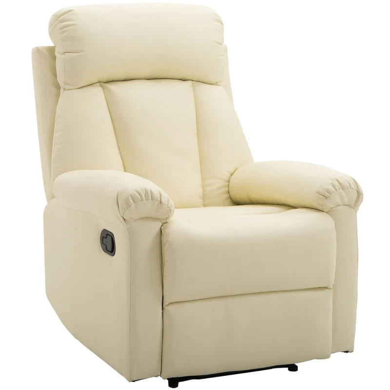 Poltrona Relax Reclinável Estofado em PU Poltrona de Sala de Estar com Apoio para os Pés Retrátil Encosto Alto Apoio para os Braços e Assento Acolchoado Grosso 80x97x107cm Bege