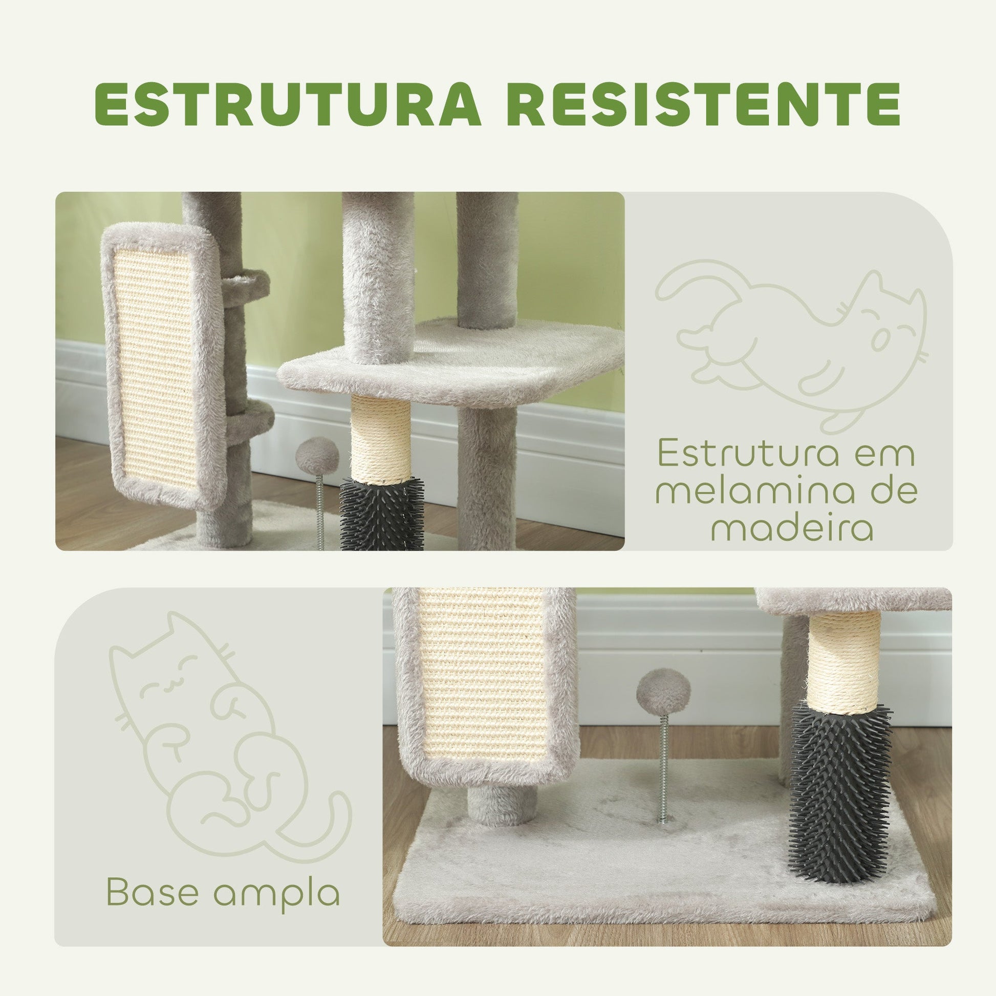 PawHut Arranhador para Gatos Grande Altura 104 cm Arranhador para Gatos com Plataformas Postes com Escova Bolas Suspensas e Almofadas para Arranhar Cinza