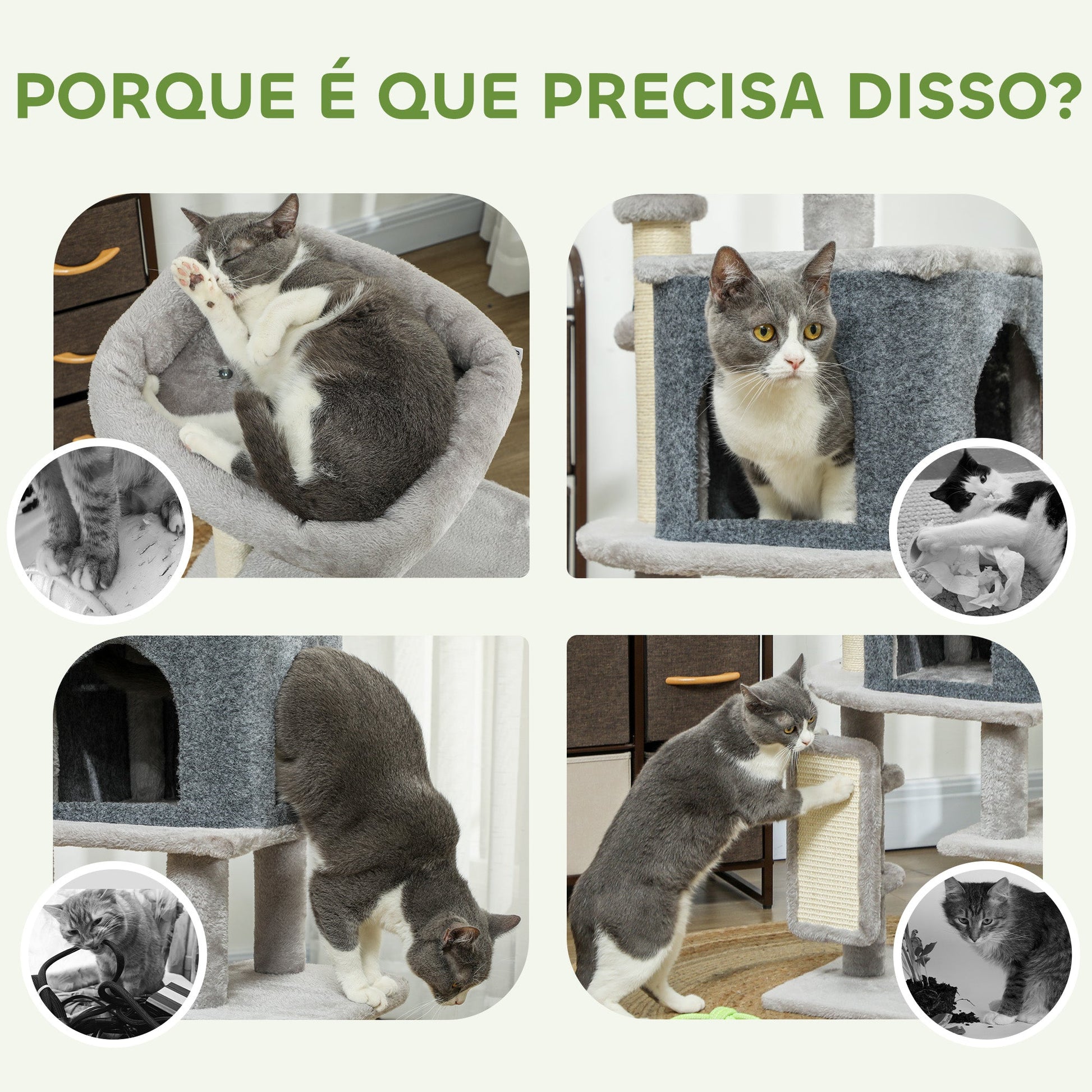 PawHut Arranhador para Gatos Grande Altura 104 cm Arranhador para Gatos com Plataformas Postes com Escova Bolas Suspensas e Almofadas para Arranhar Cinza