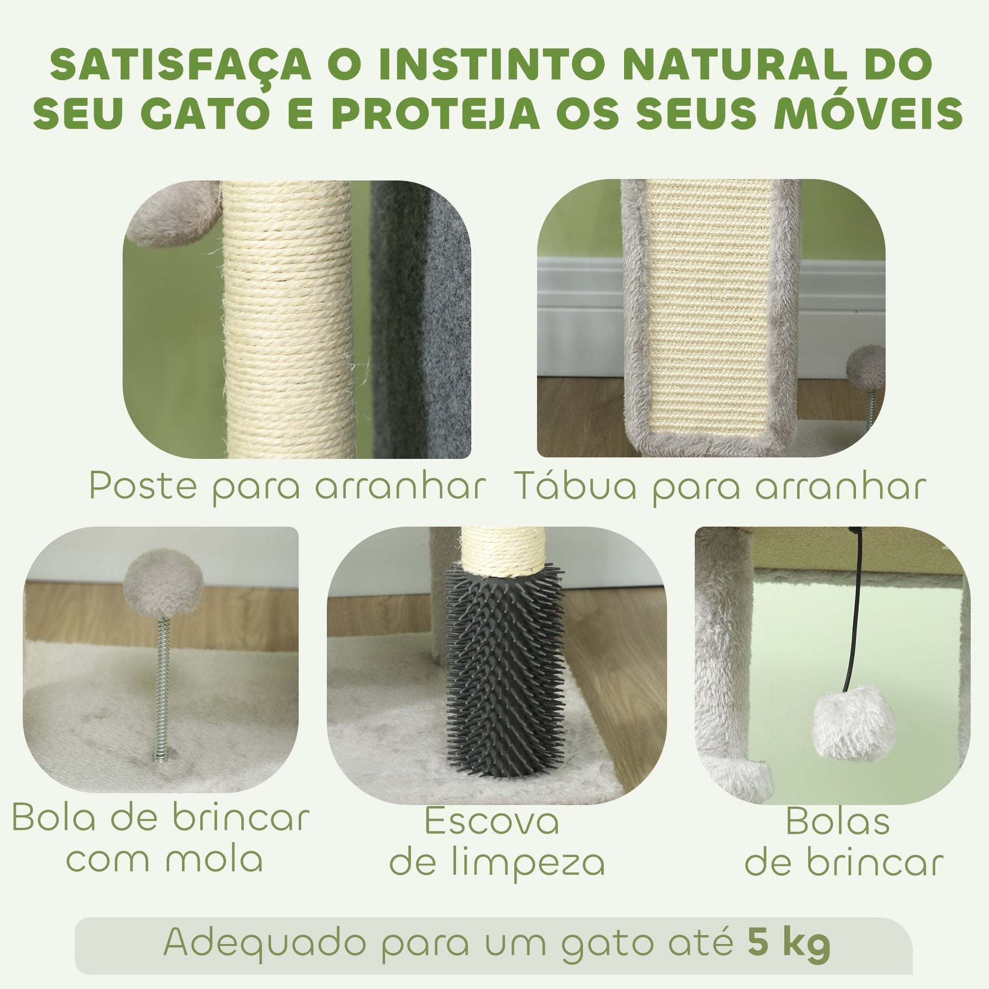 PawHut Arranhador para Gatos Grande Altura 104 cm Arranhador para Gatos com Plataformas Postes com Escova Bolas Suspensas e Almofadas para Arranhar Cinza
