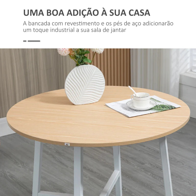 Mesa de Sala de Jantar Redonda para 4 Pessoas Mesa de Cozinha Moderna com Pés de Aço Ø80x76 cm Madeira e Branco