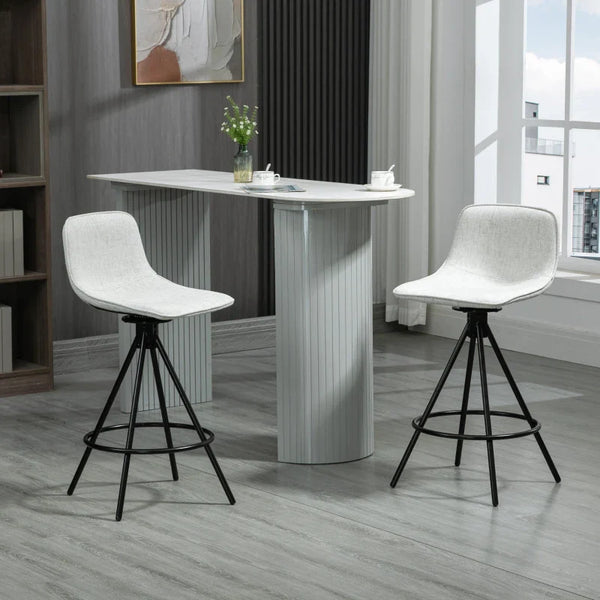 Conjunto de 2 Bancos Altos de Cozinha com Assento Giratório Bancos de Bar Estofados com Tato de Linho e Encosto e Pés de Aço para Sala de Jantar 41,5x47,5x90 cm Cinza Claro