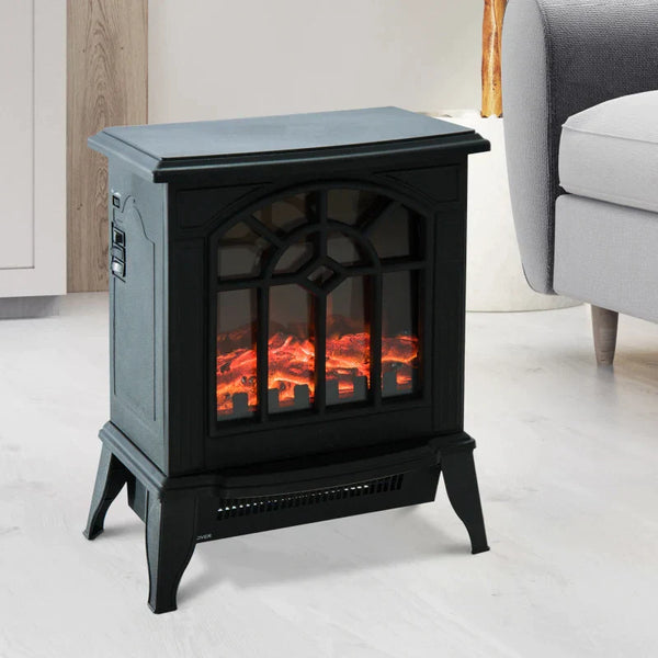 Lareira Elétrica Portátil 1000/2000W com Simulação de Chama Realista Termostato para Salas de até 20m² 36,5x24x46cm Preto