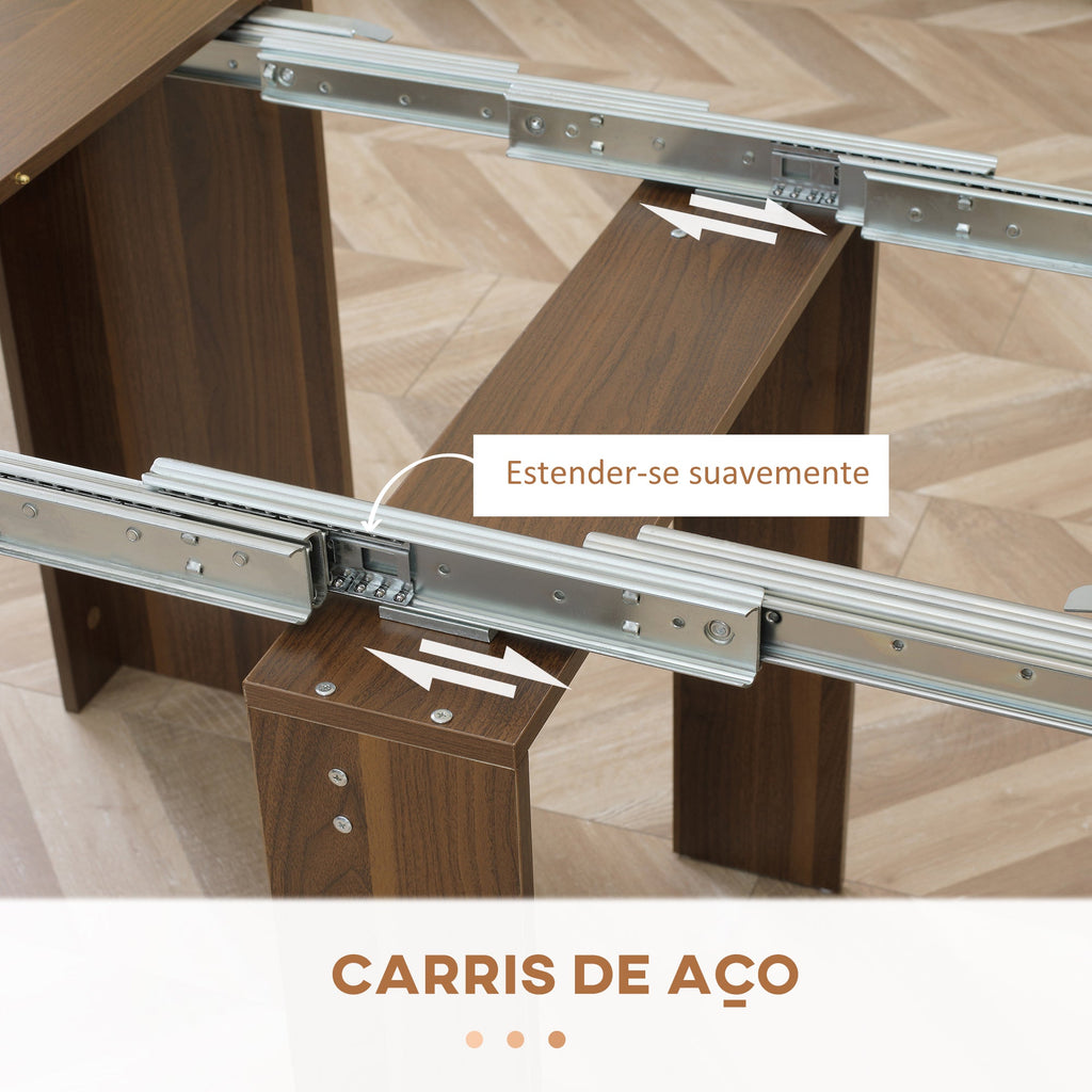 Mesa de Jantar Extensível para 4-6 Pessoas com Lateral Abatível Mesa Auxiliar Multifuncional para Escritório Cozinha Carga Máxima 60kg 180x85x75cm Marrom