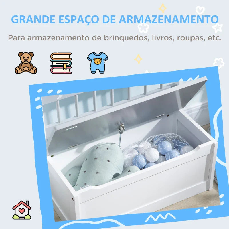 Baú Infantil 2 em 1 Organizador de Brinquedos para Crianças acima de 18 Meses Banco de Armazenamento Infantil com Tampa para Dormitório Sala de Jogos Carga 50kg 60x30x50cm Branco e Cinza