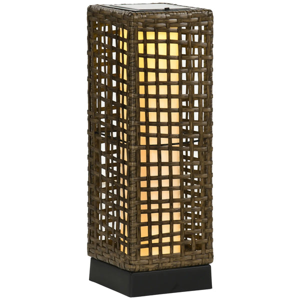 Candeeiro Solar de Jardim em Vime Sintético – 15,5x15,5x46 cm – Marrom Areia – Luz LED Quente com Ligar/Desligar Automático