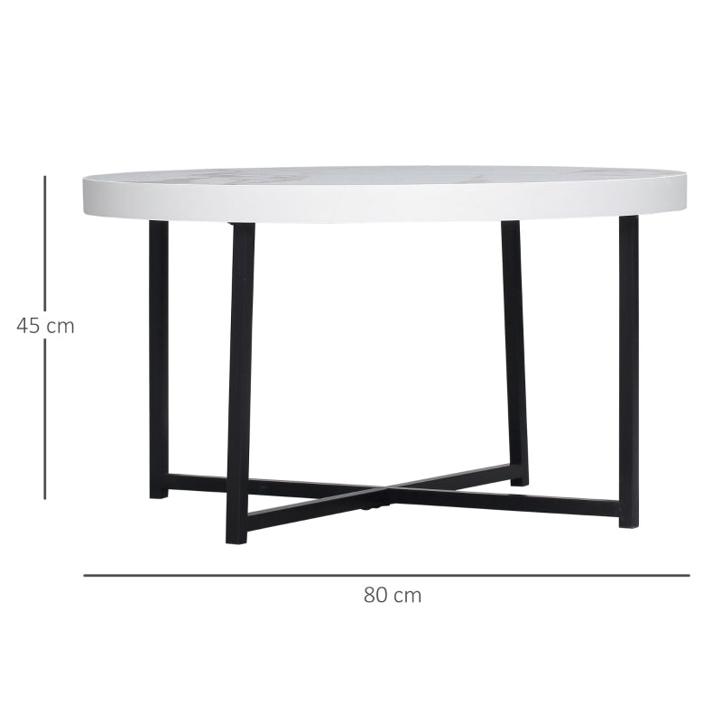 mesa de Centro Mesa de Sala de Estar Redonda com Bancada Similar ao Mármore e Estrutura de Metal para Escritório Estilo Moderno 80x80x45cm Branco e Preto