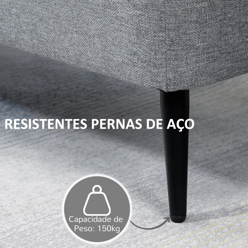 Banco de Armazenamento Estofado em Linho com Tampa Abatível e Pés de Aço para Dormitório Sala de Estar Entrada Carga Máxima 150kg 101x38,5x44,5 cm Cinza