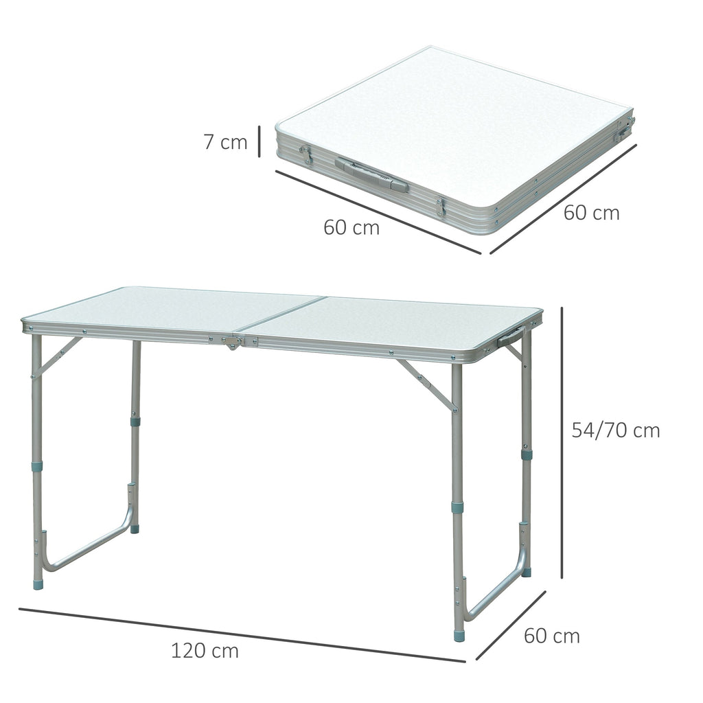 Mesa de Campismo Dobrável Convertível em Mala com Altura Ajustável para Piquenique 120x60-54-70cm Prata