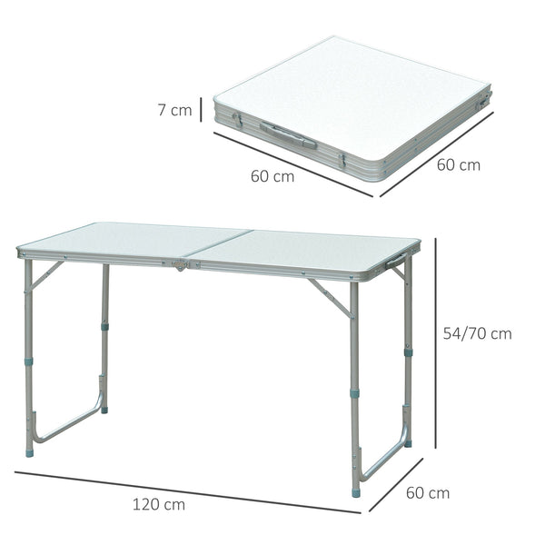 Mesa de Campismo Dobrável Convertível em Mala com Altura Ajustável para Piquenique 120x60-54-70cm Prata