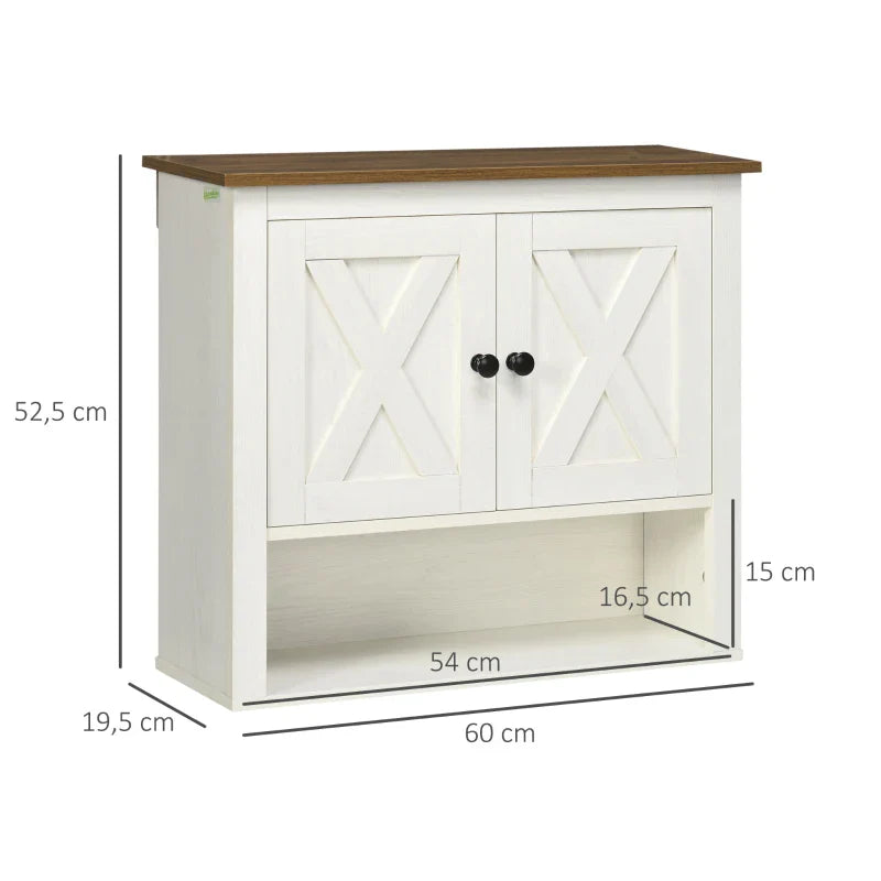 Armário Casa de Banho de Parede Móvel Casa de Banho de Parede com 2 Portas e Prateleiras de Armazenamento para Cozinha Entrada Corredor 60x19,5x52,5 cm Branco e Madeira