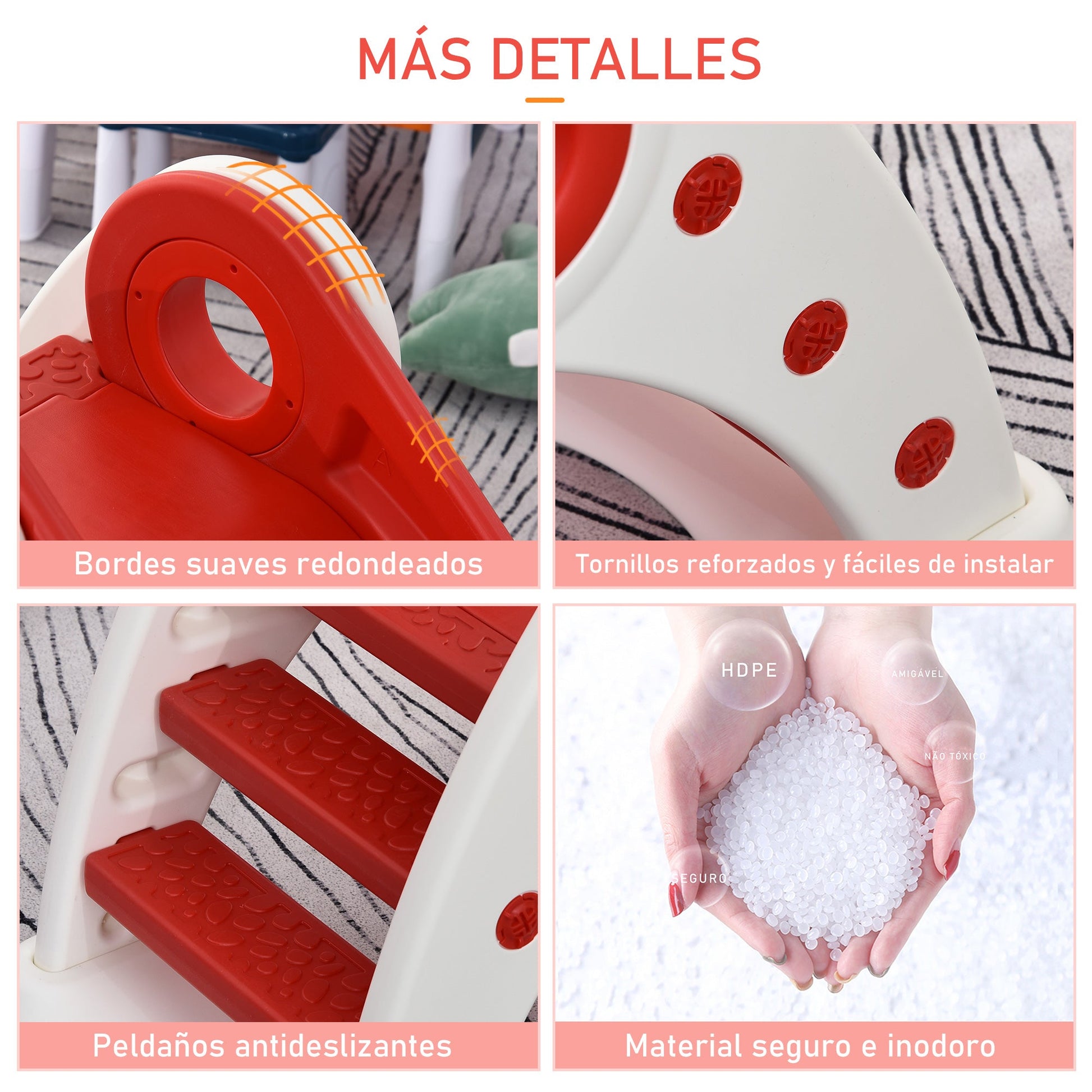 Escorrega infantil para crianças acima de 3 anos Escorrega largo dobrável com escadas rampa longa para jardim parque interiores 120x50x56 cm Vermelho