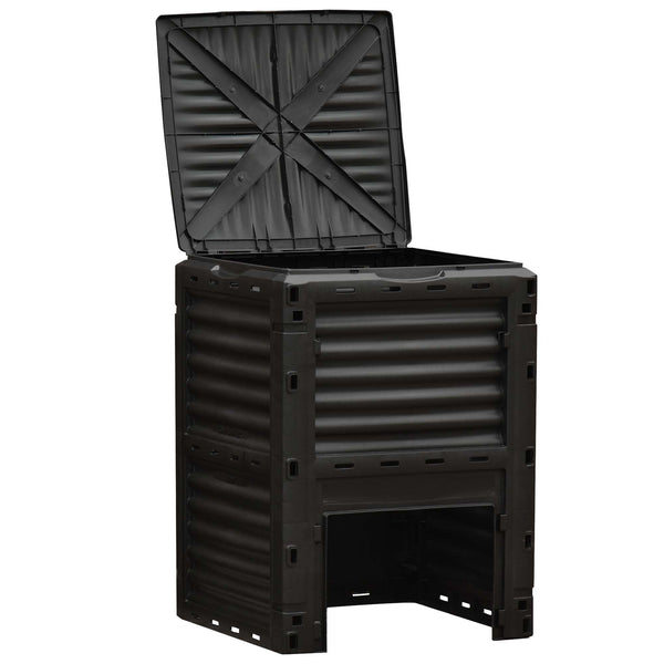Compostor Capacidade de 300L Compostor Orgânico para a Produção de Fertilizante de Jardim com 48 Respiradouros 60,5x60,5x81,5cm Preto