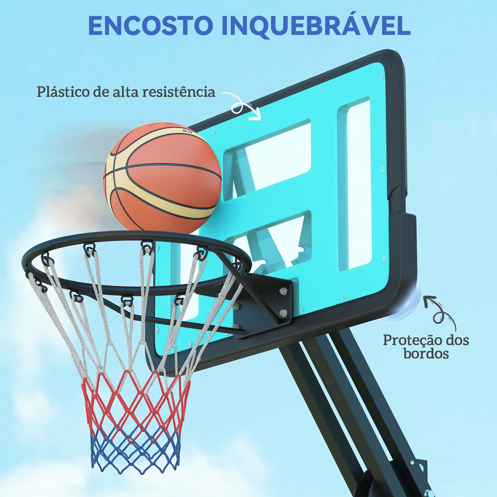 SPORTNOW Tabela de Basquetebol Ajustável de 146-236 cm Tabela de Basquetebol Portátil com Rodas e Base Preenchível com Água ou Areia Tabela Inquebrável Preto